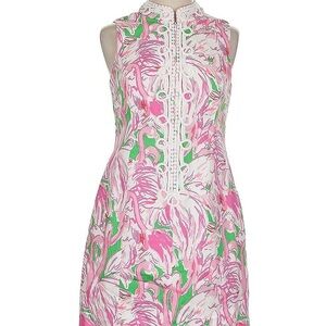 Lilly Pulitzer Size 4 Green Pink Flamingo 🦩 Sleeveless Dress